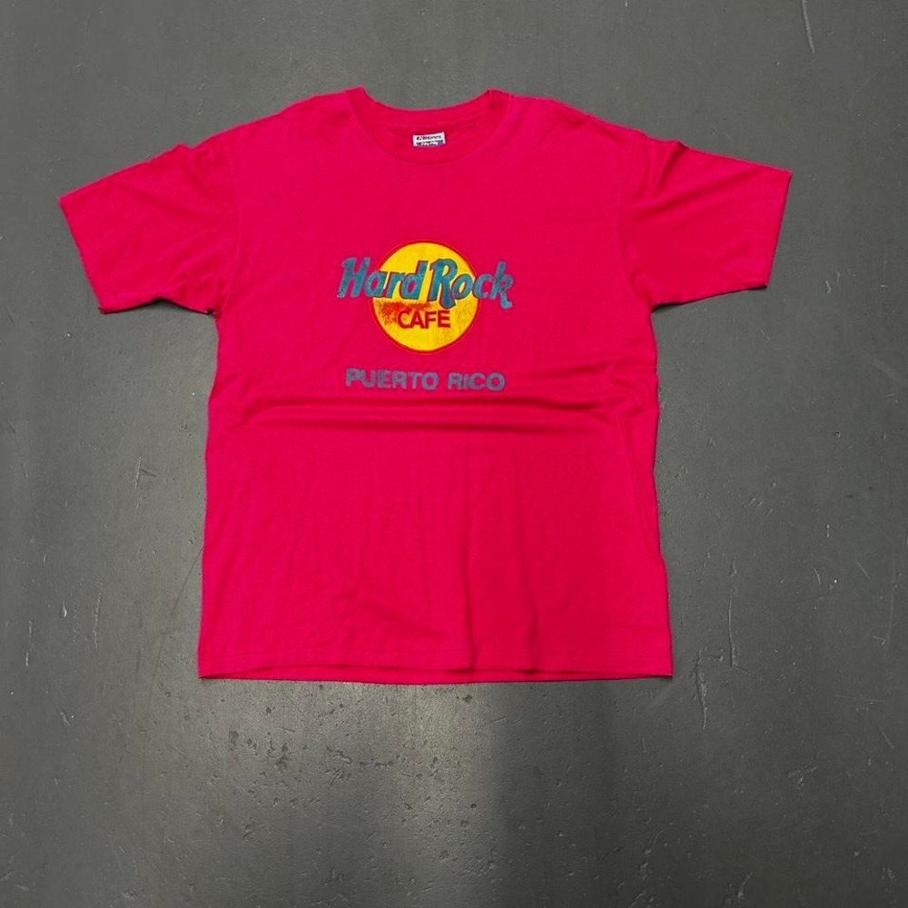 Vintage 80s hot pink single stitch Hard Rock Cafe Puerto Rico graphic tshirt